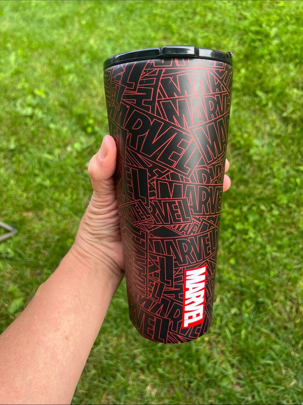 Corkcicle Black Tumbler with Red Logo Pattern - Corkcicle